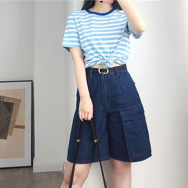 

2021 new calas de brim azul escuro das mulheres do vero solto stright zper feminino casual denim shorts u7x8, Blue
