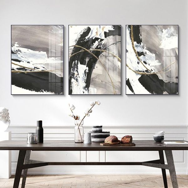 

paintings modern abstract black white wall poster print gold foil canvas art for living room bedroom scandinavian home decor