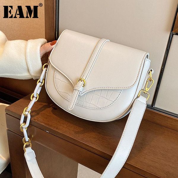 

cross body [eam] women gray elegant saddle pu leather flap personality all-match crossbody shoulder bag fashion tide 2021 18a2120