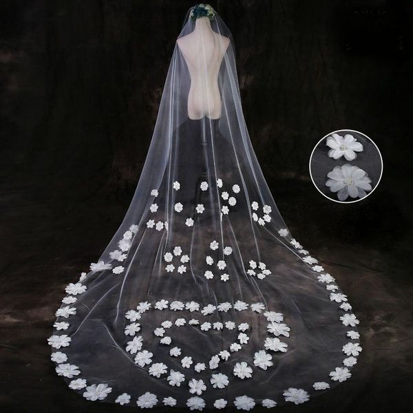 

bridal veils cathedral length wedding veil 2021 romantic 3d floral appliques beads one layer accessories custom made, Black