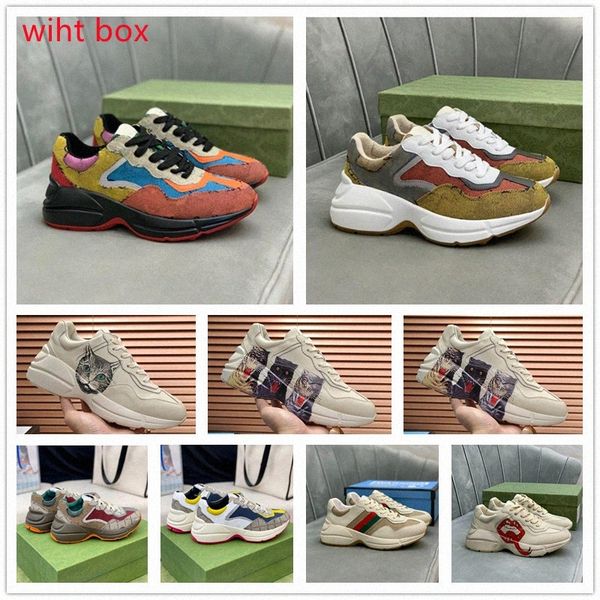 

fashion rhyton leather sneaker mens designer shoes strawberry wave mouth tiger web print luxury vintage trainer women designers womens men x, Black