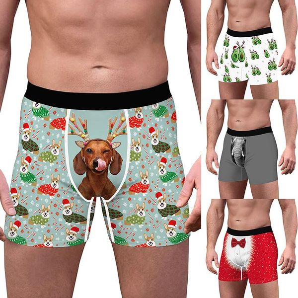 

underpants funny 3d print christmas boxer men tree santa claus snowman animal costume underwear shorts, Black;white