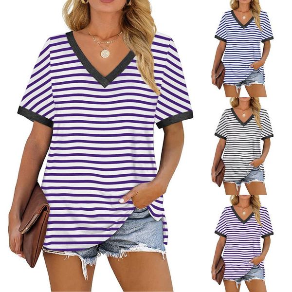 

women's t-shirt 2021 summer fashion casual printing v-neck loose short sleeve pullover, White