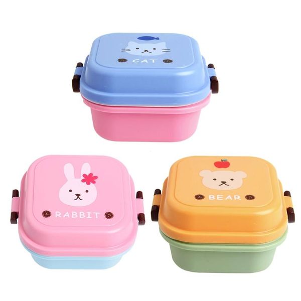 

storage bottles & jars kids colorful cartoon small lunch box portable picnic 2 layer sealed fruit container microwave bento