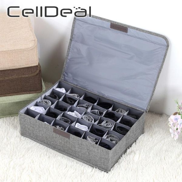 

30 grid storage box underwear sock drawer closet organizer moistureproof washable solid color save space home foldable organizer