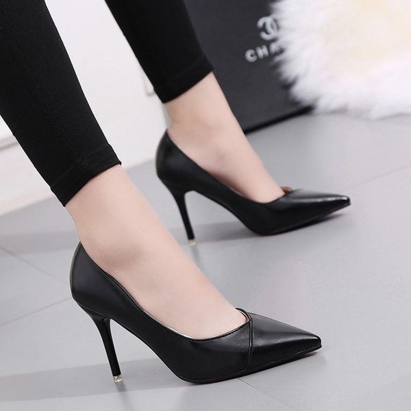 

womens pumps european and american style pointed pu high heels fashion stiletto high heel elegant female single shoes, Black