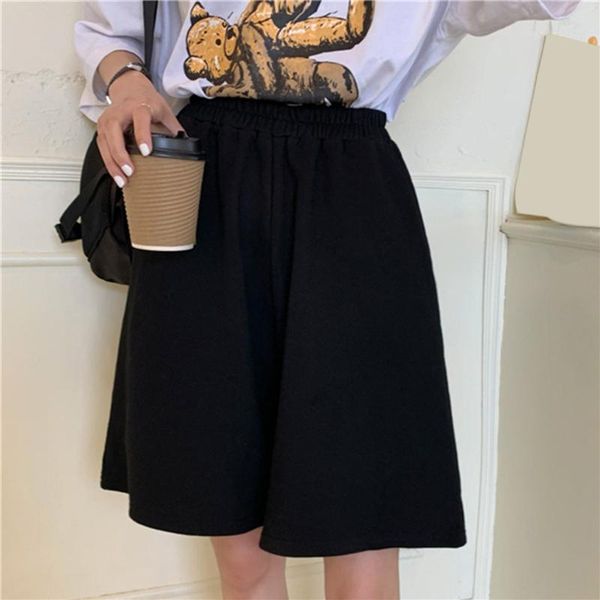 

women's shorts women summer loose solid embroidery wide-leg knee-length harajuku casual simple trend all-match lady chic clothing, White;black