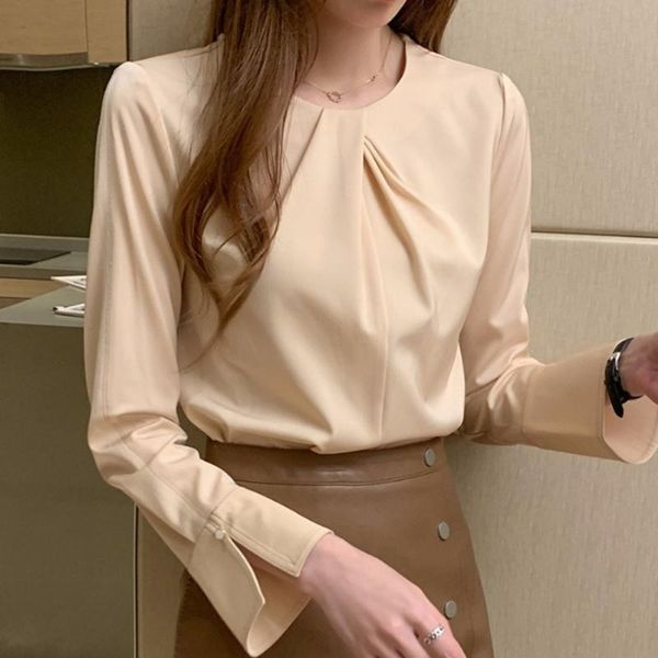 

women's blouses & shirts 2021 autumn high-quality ladies chiffon blouse long-sleeve casual simple round neck large size loose trend shi, White