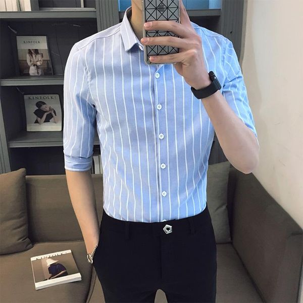 

men's casual shirts 2021 men cultivate one's morality shirt button striped half mens dress slim fit, White;black
