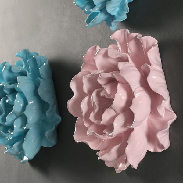 

decorative objects & figurines european 3d resin flower wall hanging home bar furnishing craft tv background decoration white pink blue
