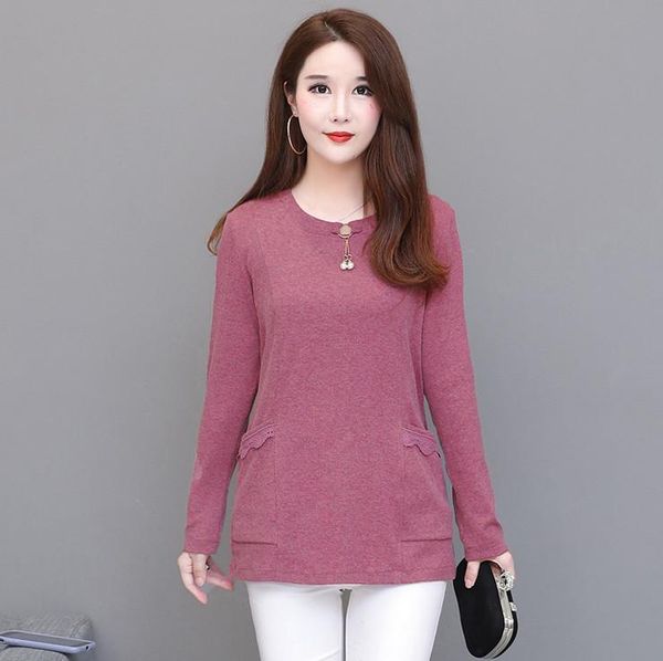 

women's t-shirt long sleeve t-shirts women bottoming shirt spring fall pullover 2021 casual plus size middle aged mother o-neck solid, White