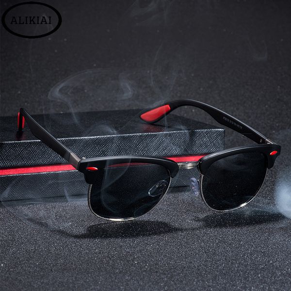 

alikiai retro polarized sunglasses men women 2019 rivet square uv400 black colored sun glasses male sunglases dropship