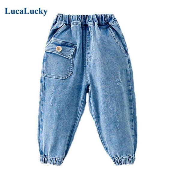 

jeans lucalucky 2021 spring boys casual trouser baby toddler boy denim pants kids loose pant children bottoms clothing age 2-10y, Blue