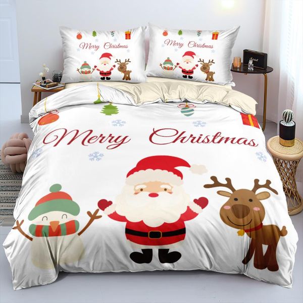 

bedding sets 3d bed linen duvet cover bag and pillow sham 210*210 200*200 245*210cm design merry christmas snowman bedclothes