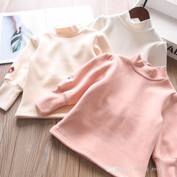 Kinder Prinzessin T-Shirts T-Shirt Herbst Kinder Blumensticker Langarm Strickunterseite Bluse Baby Mädchen Volltonfarben Tops Kinderkleidung S1713