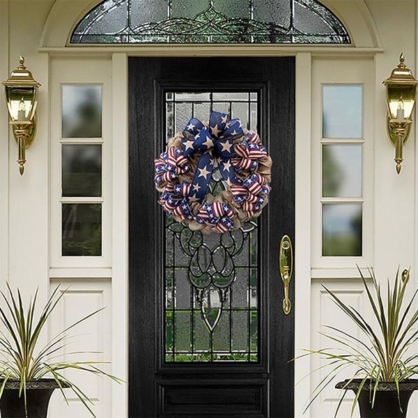 

decorative flowers & wreaths 875a 4th july independence day wreath america patriotic flag burlap farmhouse for front door wall window memori