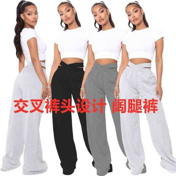 

yt3261 fashion women's cross trouser design wide leg trousers, Black