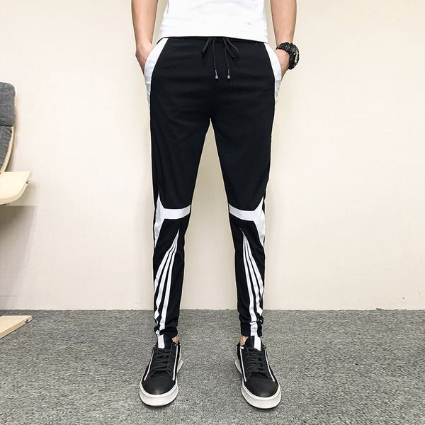 

shredded personalities hare men's simple running all game thin fit casual pants streetwear hip hop length 34 3y81, Black