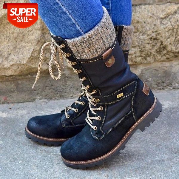

puimentiua dropship winter shoes women boots basic women mid-calf boots round toe zip platform decor female shoes warm lace up #xl0q, Black