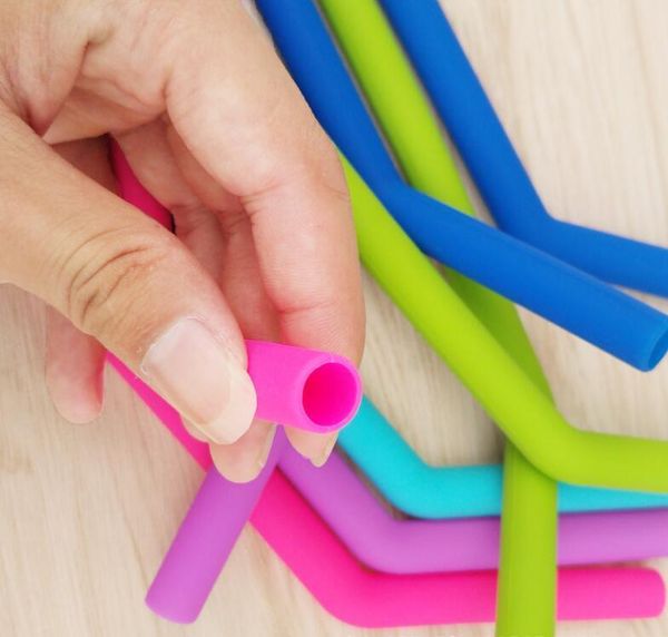 

colorful silicone straight bend drinking 25cm eco-friendly reusable straws cleaning brush for home party bar a
