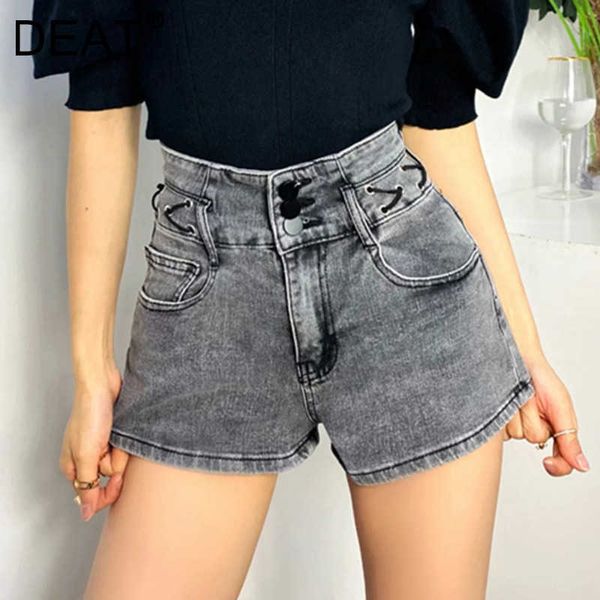 

[deat] summer fashion street style loose high waist drawstring personality women's wide leg shorts 13c324 210709, White;black