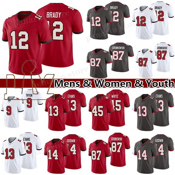 

12 tom brady rob gronkowski chris godwin football jersey mike evans devin white joe tryon lavonte david mens women youth jerseys, Black;red