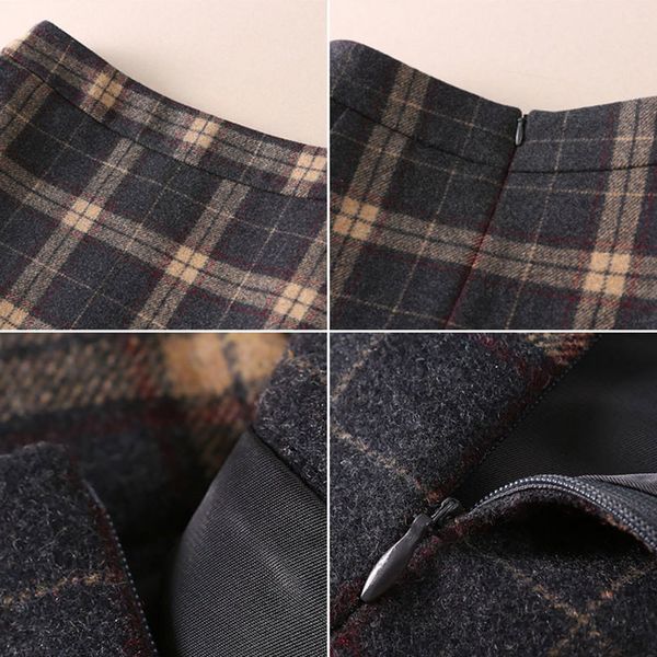 

New 2021 Vintage Harajuku Plaid Casual High Waist Woolen Chic a Line Skirt Women Winter Korean Style Warp Pencil Shirt 7LPI, Black