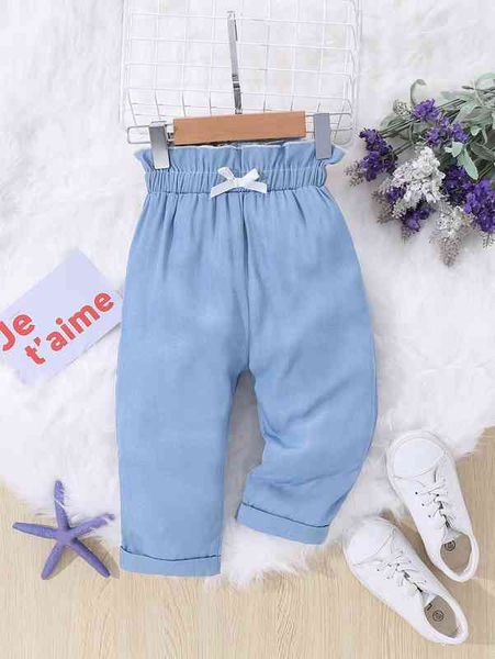 

baby girl bow detail paper bag waist jeans she, Blue
