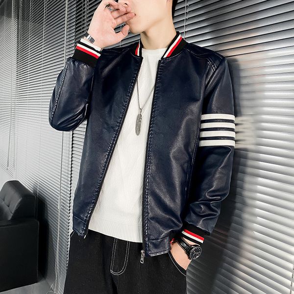 

2021 new brand men jacket autumn winter leather jackets for man long sleeves coat motorcycle korean style add wool clothing iznb, Black