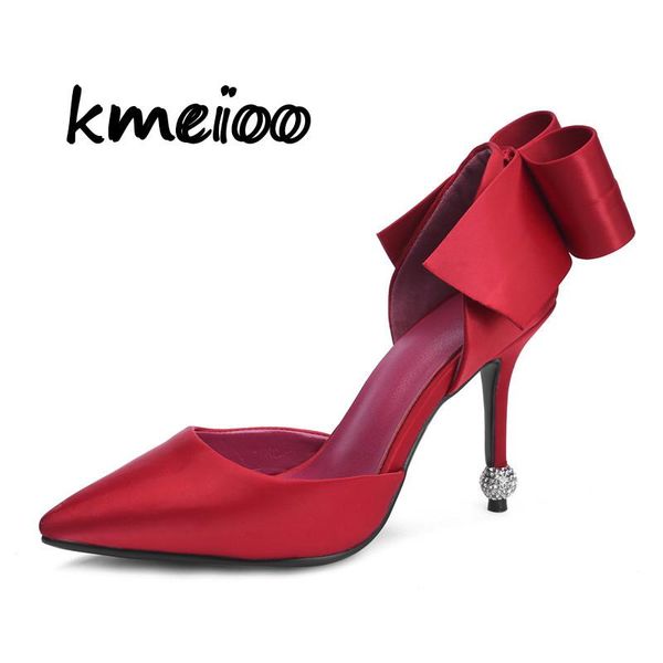 

sweet crystal butterfly-knot women pumps new fashion solid flock shallow high heels shoes woman poinetd toe party shoe, Black