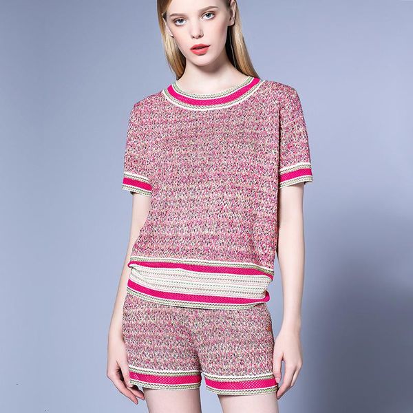 

two piece dress fashion women knitted set stripe t shirts shorts suits short sleeve pullover + casual, White