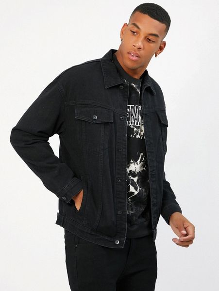 

men drop shoulder denim jacket 54lf#, Blue