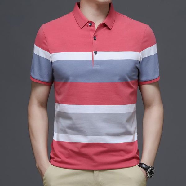 

men's polos summer clothing, color-stripe striped shirt, business casual short-sleeved plus size shirt, White;black
