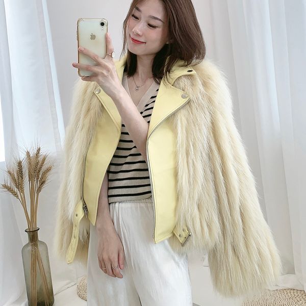 

2021 winter new natural short section real fox skin fashionable luxury leather women's royal fur coat fxmx, Black