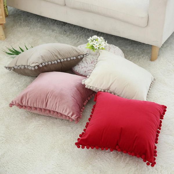 

cushion/decorative pillow solid velvet cushion cover with hairball pillowcase soft warm accessories for sofa couch home living room lovely d