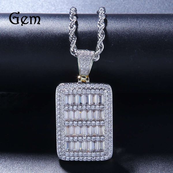 

new hiphop rectangular military pendant square zircon full set pendant, Silver