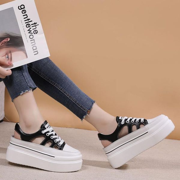

sandals women's platform 2021 summer genuine leather casual women shoes thick sole ladies high heels, Black
