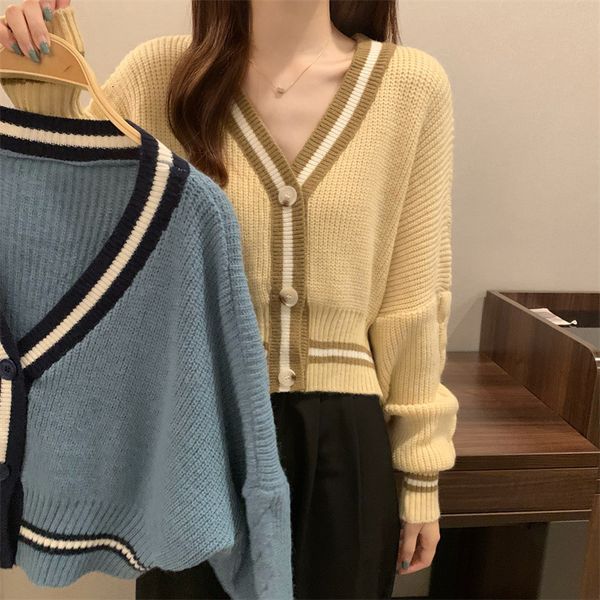 

women's luxury jacket autumn women wear v-neck long sleeve knitted cardigan et loose thin sweater short fashion, Black;brown