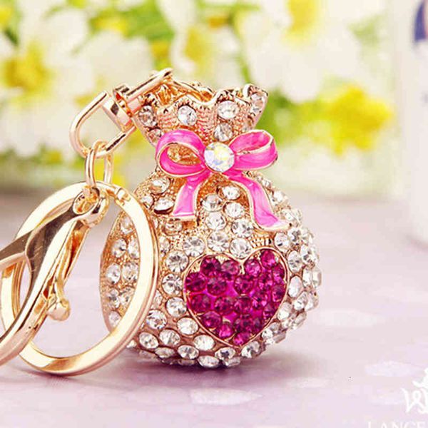 

key rings china feng shui diamond blessing bag car chain female creative pendant metal ring business gift, Slivery;golden