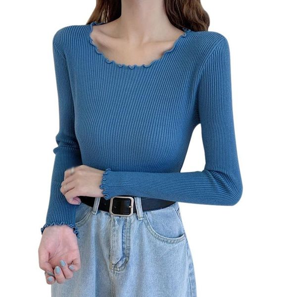 

women's t-shirt autumn spring bottoming knitted women casual long sleeve sweater female solid color knitwear, White