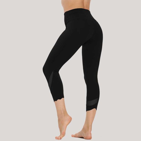 

l-9020 women leggings nylon trim new yoga pant solid color spring and summer mesh side elastic fitness yoga long pants