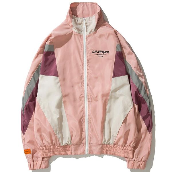 

men's jackets hip hop windbreaker jacket men outdoor color patchwork zipper cardigan coat casual streetwear, Black;brown