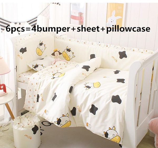 

6/9pcs cow cute baby bumper set,cradle bedding,nursery bedding,cot room dector cotton crib bumper sheet for kids baby blanket