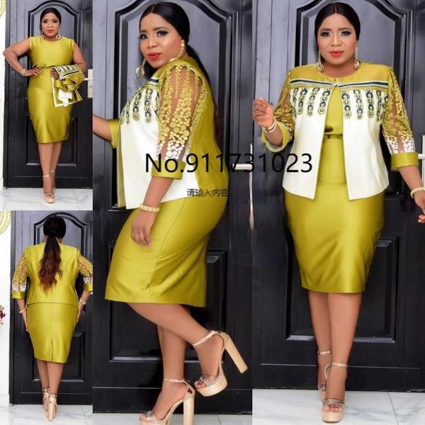 

ethnic clothing 2021 spring african women o-neck plus size two pieces sets coat and dress dresses for 2xl-5xl, Red