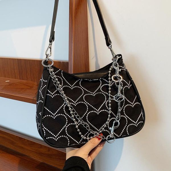 

evening bags love embroidery canvas crossbody bag for women 2021 female chain handbags girl shoulder messenger satchels