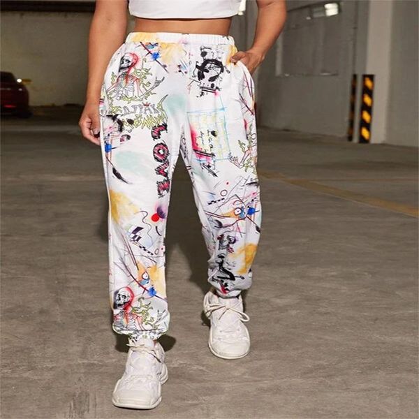 

women's pants & capris goth skull graffiti letter print sweatpants women bottoms 2021 autumn streetwear plus size clothes mujer joggers, Black;white