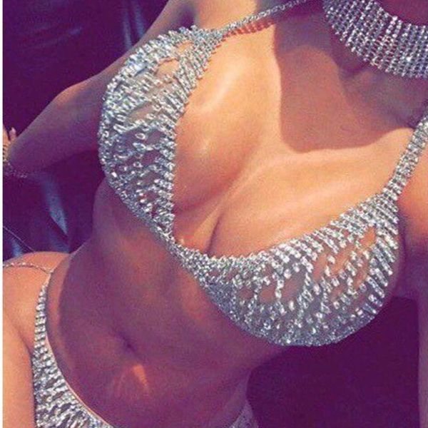 

mesh crystal body chain bra harness belly waist chain for women rhinestone body jewelry bra necklace bralette, Slivery;golden