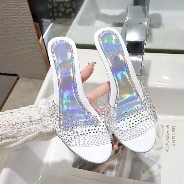 

slippers summer women's sandals party shoes drop peep toe women transparent fashion crystal stiletto high heels, Black