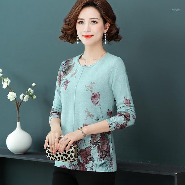 

xjxks 100% pure wool knitted sweater women pullover 2019 autumn winter new plus size comfortable casual women printed sweater1, White;black