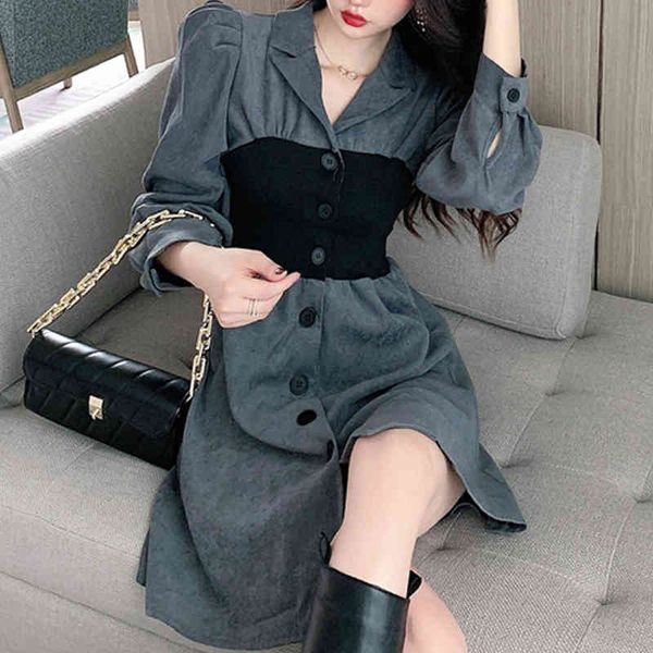 

casual dresses party elegant women long sleeve patchwork mini shirt female autumn office blazer korean clothing lxd8, Black;gray